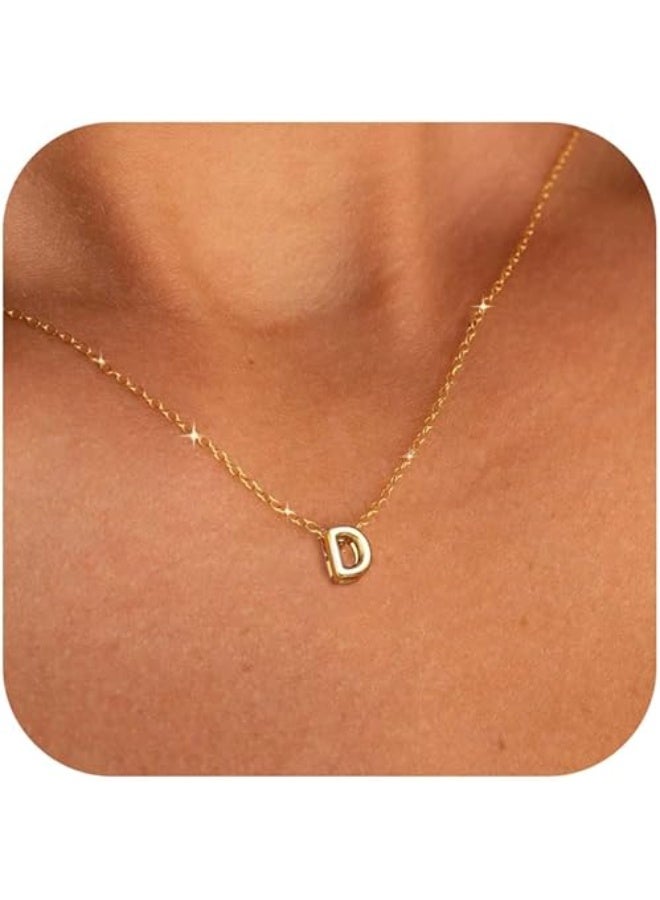 Gold Initial D Pendant Necklace, Delicate Chain, Letter Charm Jewelry - Image 1